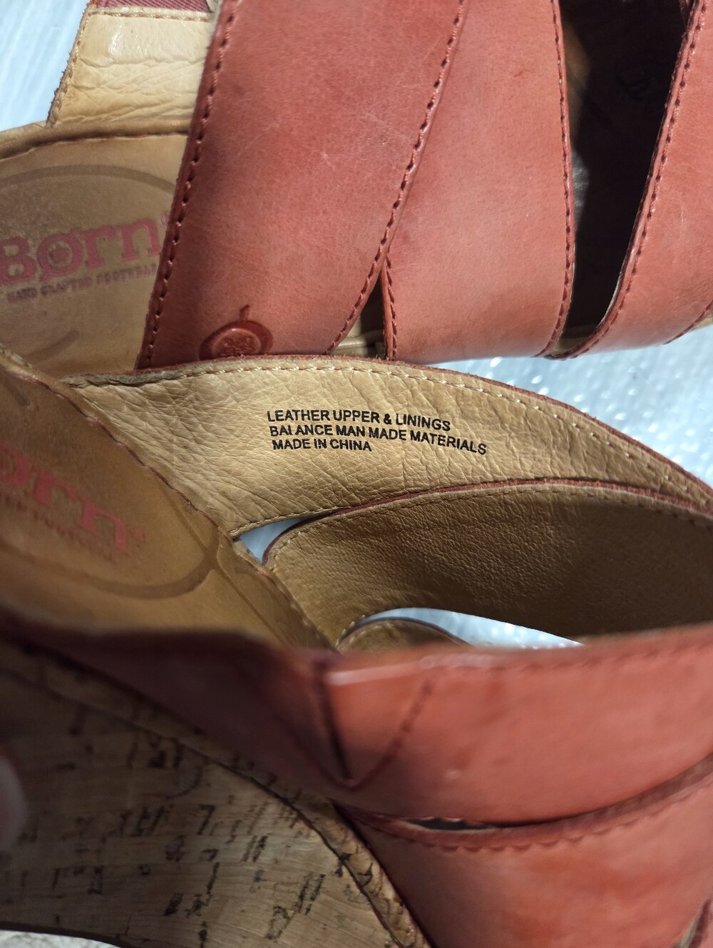 Born Marjorie Cork & Leather Wedge Slip-On Open Toe Sandals Coral Pink Size 7 - Picture 7 of 9